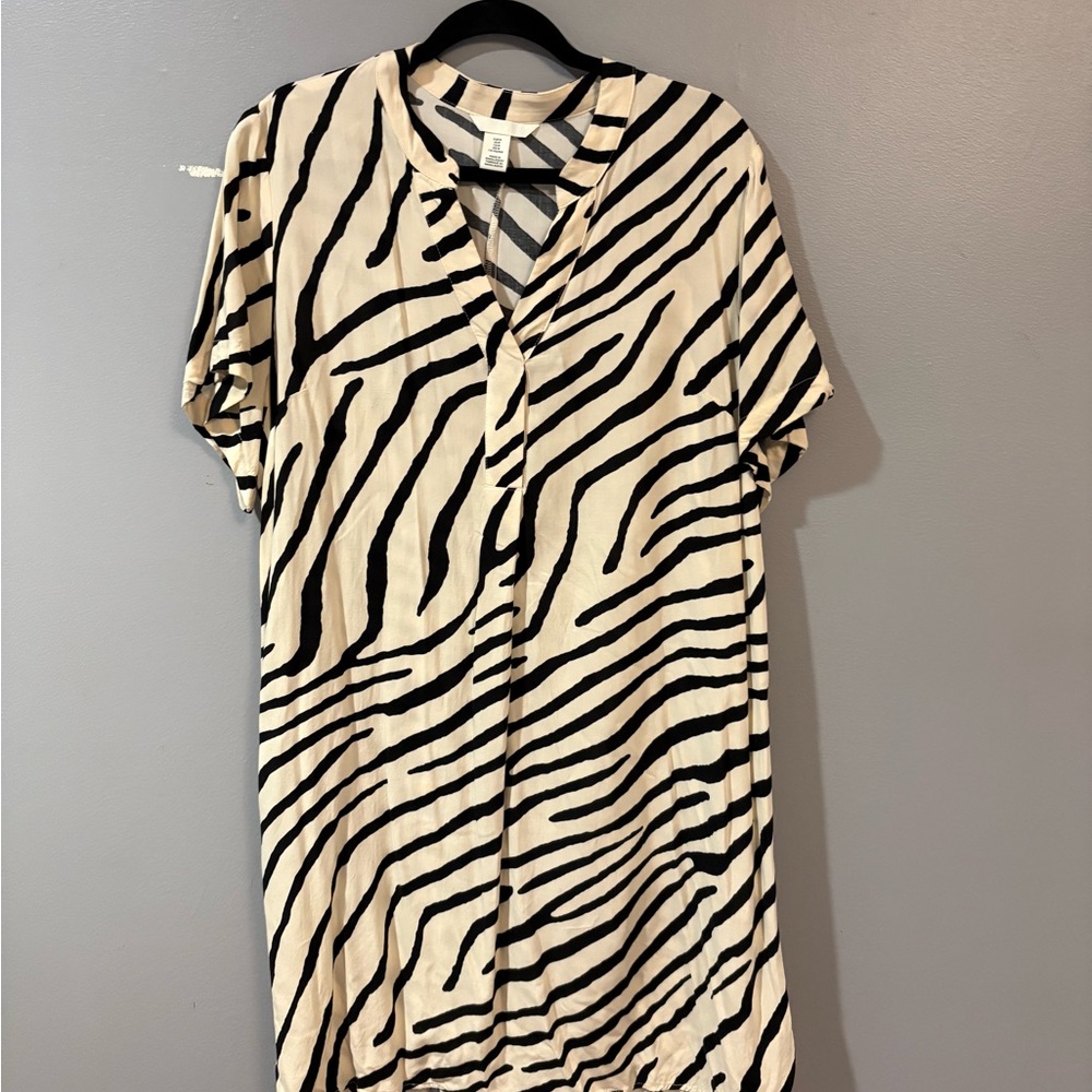 H&M Zebra Print Midi Dress - Black and Cream